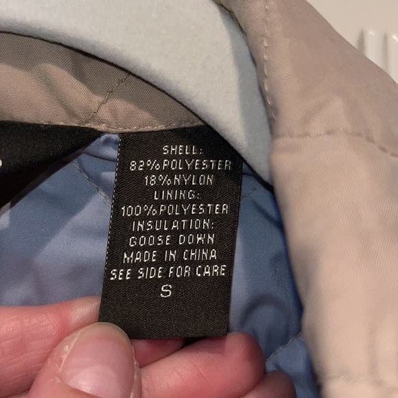 Tan Eddie Bauer preppy quilted goose down barn coat jacket neutral quality Small - Picture 7 of 9